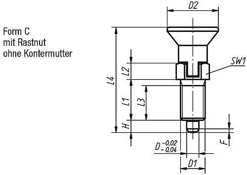 Kipp K0632.003903 ARRETIERBOLZEN GR.9 FORM C    EDELSTAHL, ARRETIERSTIFT GEH R - KIPP K0632-C Arretierbolzen Edelstahl Form C