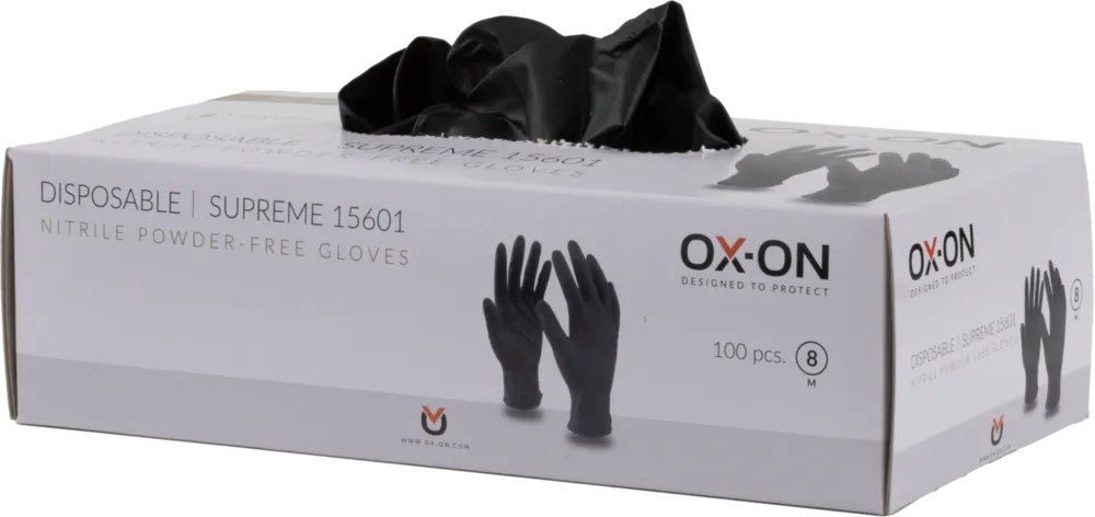 OX-ON 22477 Supreme Einweg-Handschuhe 15601, Größe S (7), Nitril, Farbe: schwarz, 100 Stück pro Box - OX-ON 15601 Supreme Einweg-Handschuhe, schwarz, für Werkstätten, Sanitaerarbeiten und Industrie-Abb4