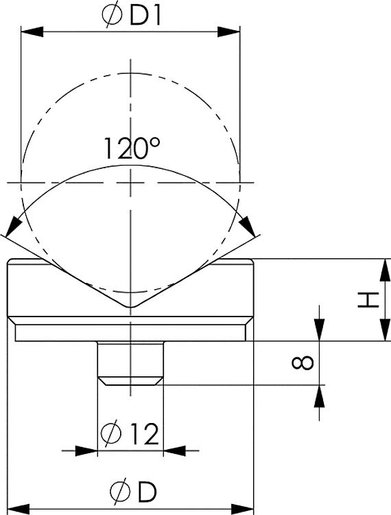 AMF 6441-45 Prismaaufsatz, Größe : 45, D1 min.: 10, D1 max.: 50, D: 45, H: 15 - LE 6441 Prismaaufsatz -Skizze
