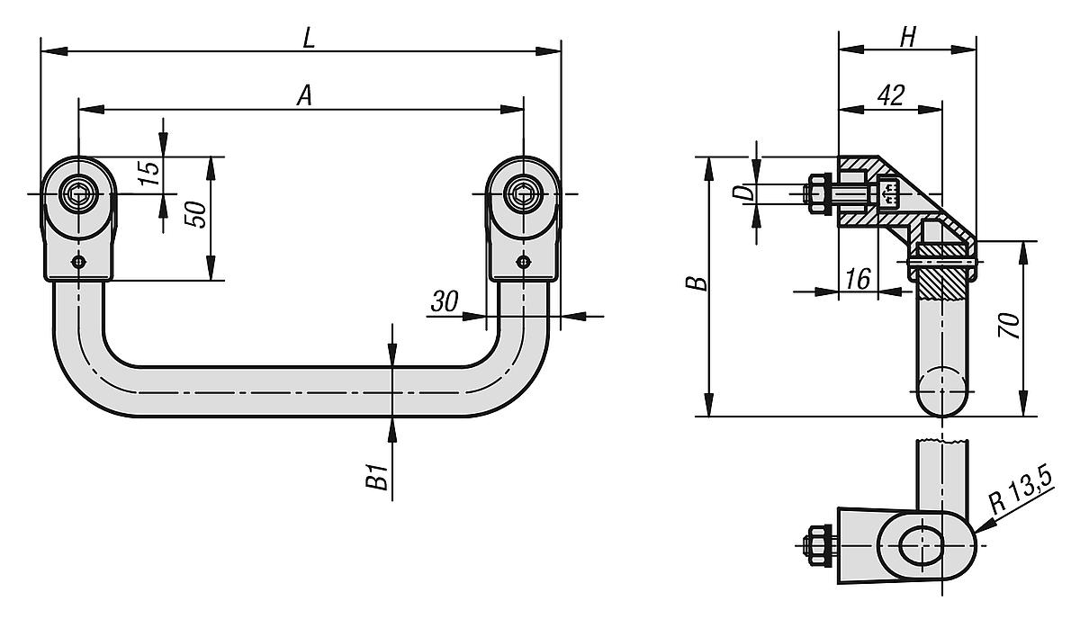 Kipp K0220.2001 ROHRGRIFF GEBOGEN FORM A, A=200, NATURFARBEN ELOXIERT - K0220 Rohrgriffe gebogen - Massblatt