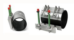 Leschhorn LS1-54-58-200-EPDM-HT-V2A Edelstahl-Reparaturschellen einteilig mit Griffleiste, Spannbereich 54-58, BL 200, Gummidichtung spitz zulaufend  EPDM-HT Temp. 150°C, Material  1.4301 (V2A, AISI 304), PN 16 bar Wasser, PN 4 bar Gas, Drehrichtungpfeil - LS1 einteilige Fernwaerme Reparaturschellen