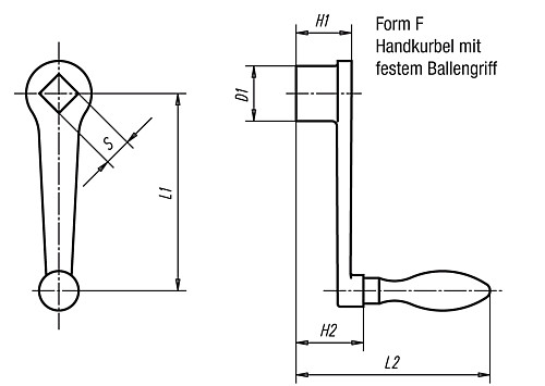 Norelem 06490-106X10 HANDKURBEL, GERADE, FORM F, L1=63, S=10, H=20 - Norelem 06490-F Handkurbeln gerade aehnlich DIN 469 - Form F