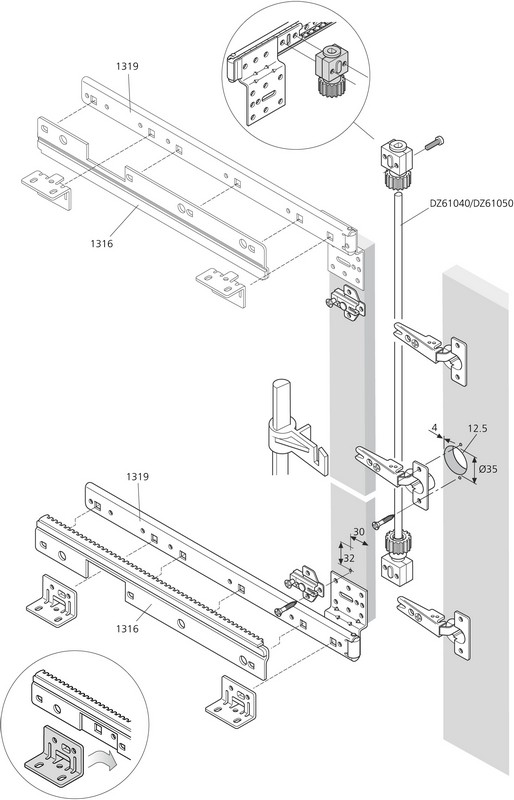 Accuride DZ1319-0035-2 Linearführungen, SL 350, TR 244, D 186, 5,5kg, hell verzinkt - Accuride DZ1319 Linearfuehrungen