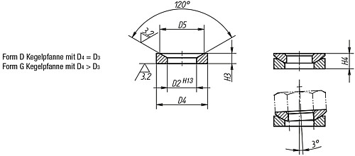 DIN 6319  07420-305 KEGELPFANNE DIN 6319, FORM G, D2=6 - Norelem 07420-D-G Kugelscheiben - Kegelpfannen Form D und G DIN 6319 - Ausgabe 10-01