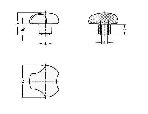 Ganter 5342-40-M8-MDB Dreisterngriffe, detektierbar, FDA konformer Kunststoff, Buchse Edelstahl - GN 5342 Dreisterngriffe - detektierbar - FDA konformer Kunststoff - Buchse Edelstahl-Abbildung