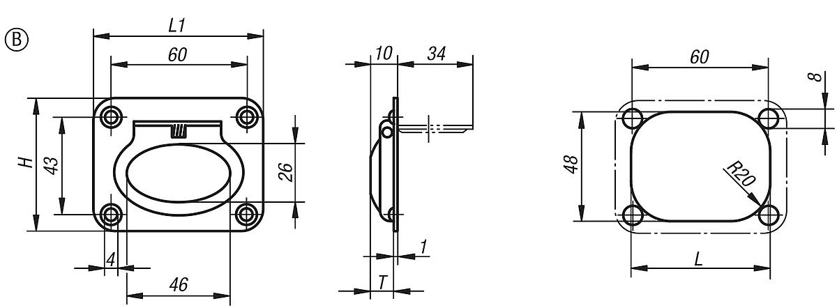 Norelem 06970-2075058 EINBAUGRIFF FORM B EDELSTAHL, - NLM 06970-B Einbaugriffe Edelstahl - Form B - Massblatt