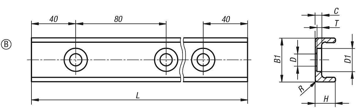 Norelem 21322-228X0400 FÜHRUNGSSCHIENE, LOSLAGER, L=400 MM - LE 21322-L Rollenfuehrungsschienen fuer Loslager - Massblatt