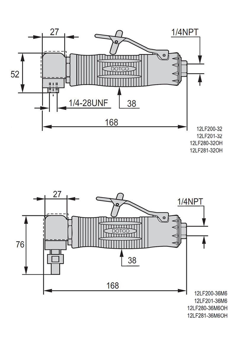 DESTACO 12LF200-32 Winkelschleifer Drehzahl 12.000 1/min, Leistung 300 W, Luftaustritt vorne - Destaco Dotco 12 LF Winkelschleifer