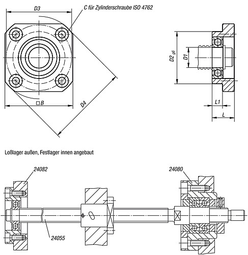 Norelem 24082-012 LOSLAGEREINHEIT GR.12, IN FLANSCHAUSFÜHRUNG - Norelem 24082 Loslagereinheiten in Flanschausfuehrung
