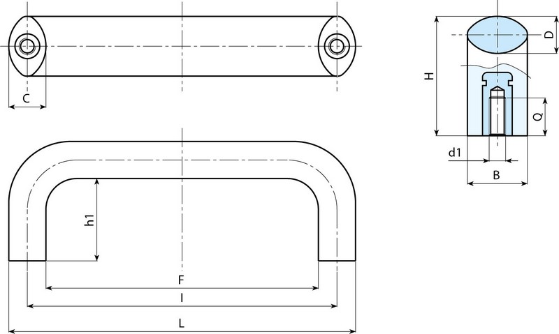 Leschhorn B236 Bügelgriffe  l 132; L 148; Gewinde d1 M8; Kunststoff PA, schwarz, Gewindebuchse Messing - Boteco B236 Buegelgriffe