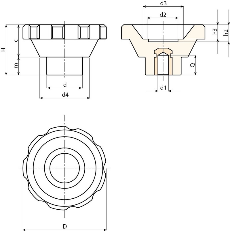Leschhorn D161 Handräder D 93; d 40; Bohrung d1 5; Kunststoff PA, schwarz - Boteco D161 Handraeder