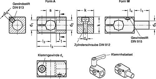 Ganter 476-B10-B10-A-ELS T KLEMMHALTER, SCHWARZ ELOXIERT - GN 476 T Klemmhalter - Aluminium-Skizze