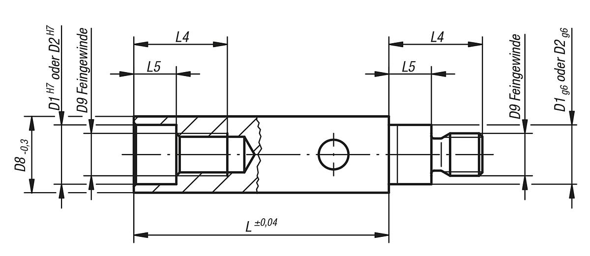 Norelem 08600-03 VERLÄNGERUNGSSÄULE  D1=20H7, 1 STÜCK = 1 PAAR - NLM 08600 Verlaengerungssaeulen - Massblatt