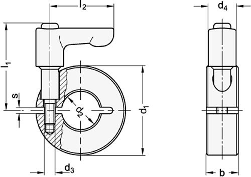 Ganter 706.4-60-B35-ST Geschlitzte Stellringe mit verstellbarem Klemmhebel - GN 706-4 Geschlitzte Stellringe mit verstellbarem Klemmhebel-Abbildung