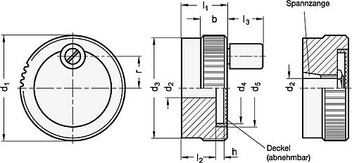 Ganter  736.1-52-Z10-A-S Zustellräder mit Standard-Skala, Aluminium, schwarz eloxiert - GN 736-1 Zustellraeder mit Standard Skala-Skizze