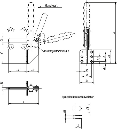 Kipp K0064.0300 SCHNELLSPANNER VERTIKAL, MIT WINKELFUSS, P=300 daN - KIPP K0064 Schnellspanner vertikal mit Winkelfuss