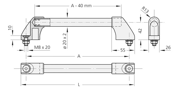 Leschhorn RP-20.OWS.84*  Griffschenkel einzeln ohne Material - LE RP-20 leichte Maschinengriffe-Skizze