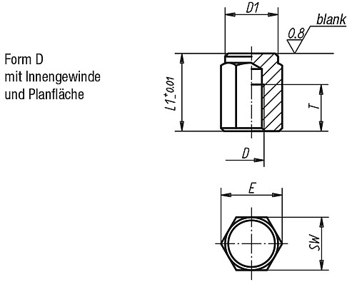 Kipp K0298.415 POSITIONSFUSS FORM D, D=M8, L1=15 - KIPP K0298-D Positionsfuesse mit Innengewinde Form D