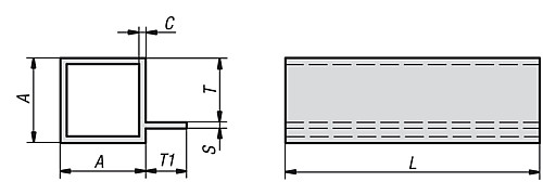 Kipp K0628.125152X2000 VIERKANTROHR 25X25X2000, AL, MIT STEG - KIPP K0628 Vierkantrohre mit Steg