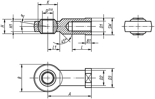 Norelem 27628-104 IGUBAL GELENKKOPF, M. GLEITLAGERUNG   RECHTS - Norelem 27628 igubal Gelenkkoepfe mit Gleitlagerung Innengewinde