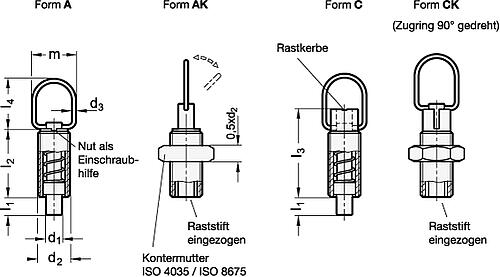 Ganter 413-10-M16X1,5-CK-ST Rastbolzen, Stahl - GN 413 Rastbolzen - Stahl-Skizze