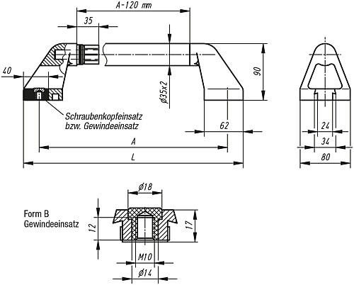 Kipp K0226.300102 ROHRGRIFF FORM B, A=300, - KIPP K0226-B Rohrgriffe - Form B