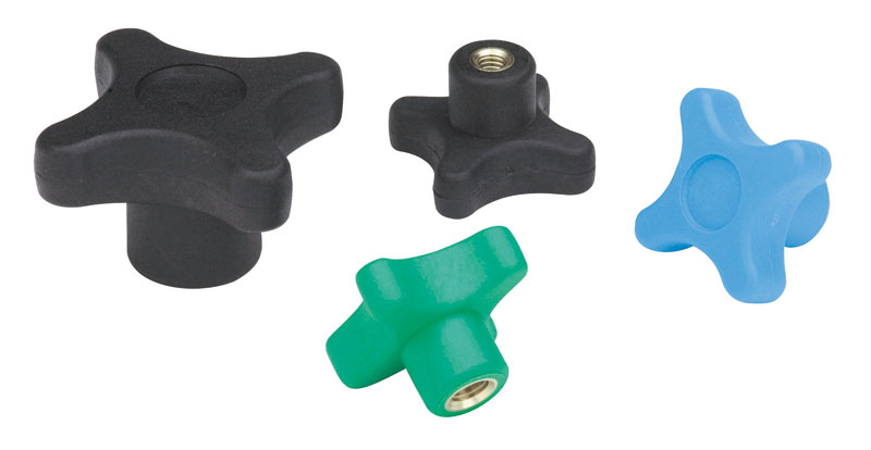 Leschhorn F186C Kreuzgriffe   D 32; d 15; Gewinde d1 M5; Kunststoff PA, schwarz, Gewindebuchse Edelstahl - LE F186-CININ Kreuzgriffe - Gewindebuchse Edelstahl-EcoLine-Abbildung