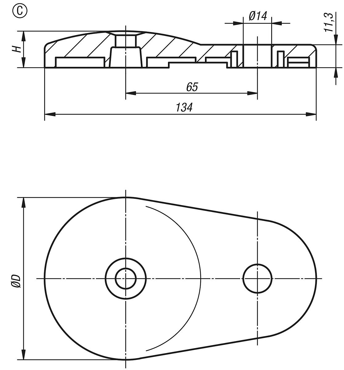 Kipp K0426.30801 TELLER MIT AUSLEGER, FÜR STELLFUSS, ZINK - K0426-C Teller mit Ausleger fuer Stellfuesse aus Zinkdruckguss - Form C - Massblatt