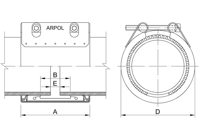 Leschhorn Rohrkupplung mit zugfester Verbindung FIX-L, DA 244,5; Bereich 242,0-247,0; PN 5,5; BL 141; Material A2, Dichtung EPDM - FIX M - technische Zeichnung