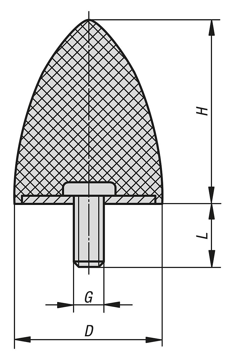 Norelem 26110-07508955 GUMMIPUFFER PARABELFÖRMIG AUSSENGEWINDE, M12X37, D=75, H=89, STAHL, KOMP:ELAST., NATURKAUTSCHUK Shore 55A, KOMP:SCHWARZ - NLM 26110 Gummi Anschlagpuffer parabelfoermig Typ KP - Massblatt