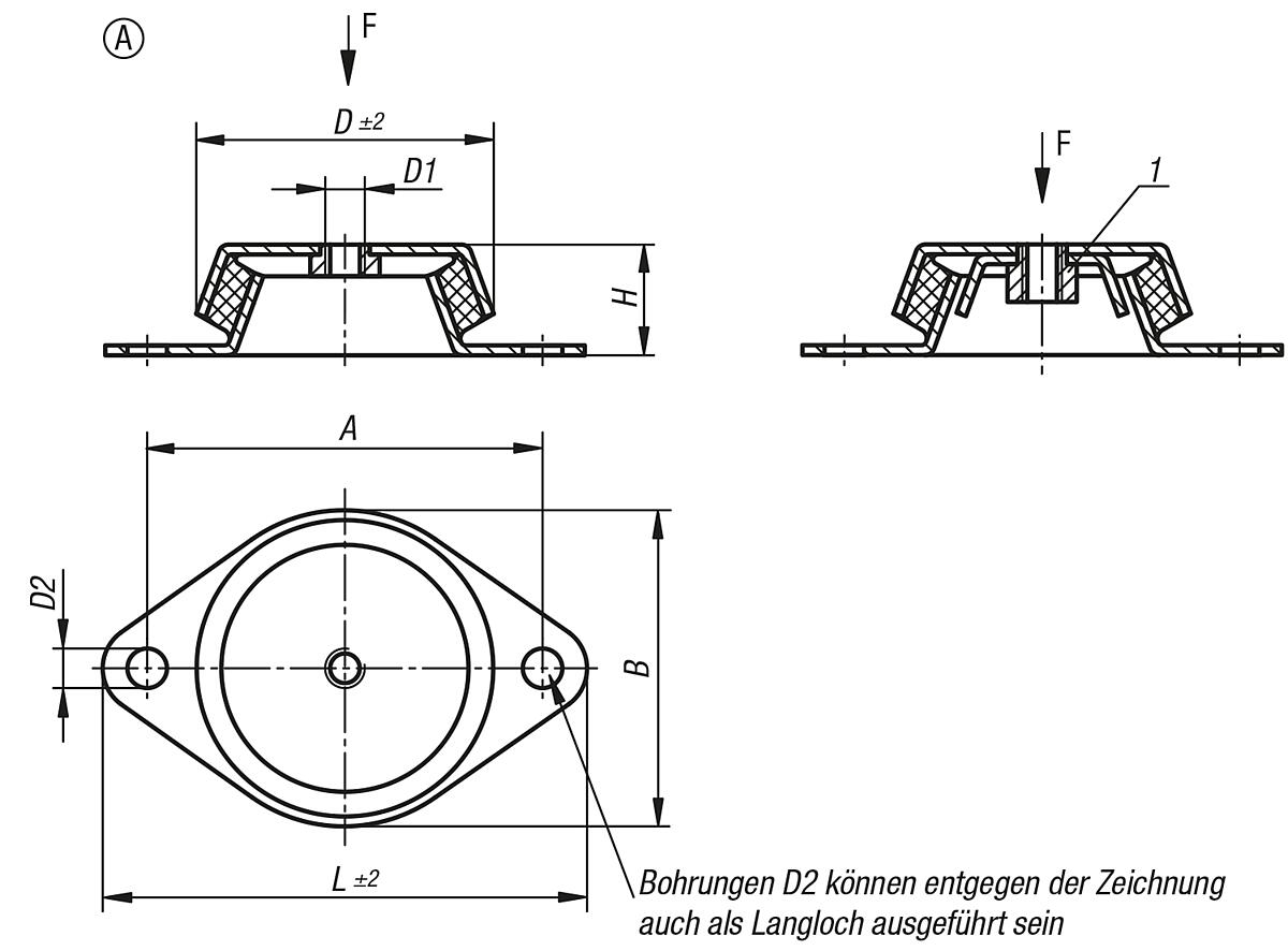 Norelem 27760-062060 MASCHINENFUSS, FORM A - NLM 27760-A Maschinenfuesse Form A - Massblatt