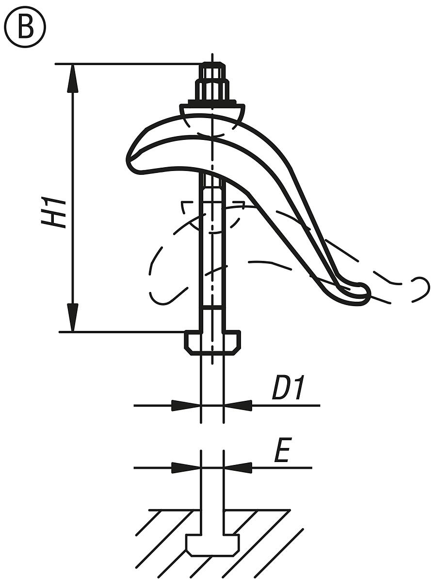 Norelem 04140-040 SPANNPRATZE FORM B - NLM 04140-B Spannpratzen stufenlos verstellbar Form B - Massblatt