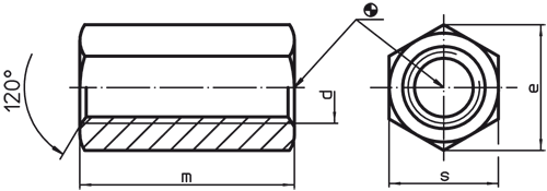 Halder 23090.0006 Verlängerungsmutter (Höhe 3 d) M 6, Güte 10 - Verlaengerungsmuttern Verlaengerungsmutter -Hoehe 3 d- - M 8 - Guete 10