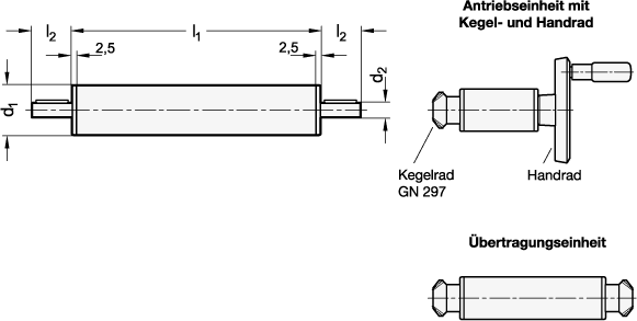 Ganter 391-60-95-NI  Antriebs-/ Übertragungseinheiten, Stahl, Edelstahl, Durchmesser d1: 60, Länge l1: 95, Übertragungseinheiten: 90 ... 2800 - GN 391 Antriebs- Uebertragungseinheiten - Stahl - Edelstahl - Massblatt