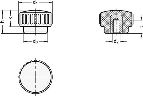 Ganter 530-15-M3 Rändelmuttern, Duroplast, Buchse Messing - GN 530 Raendelmuttern - Duroplast - Buchse Messing-Skizze