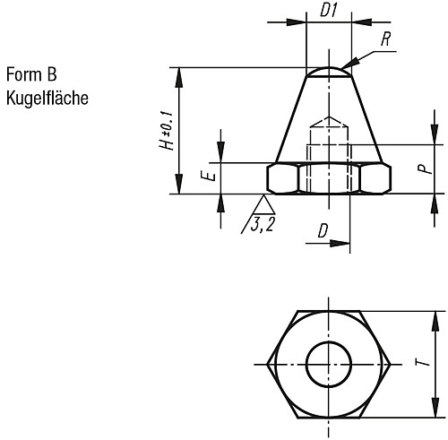 Kipp K0294.212025 AUFLAGEBOLZEN FORM B, D=M12, H=25 - KIPP K0294-B Auflagebolzen Form B