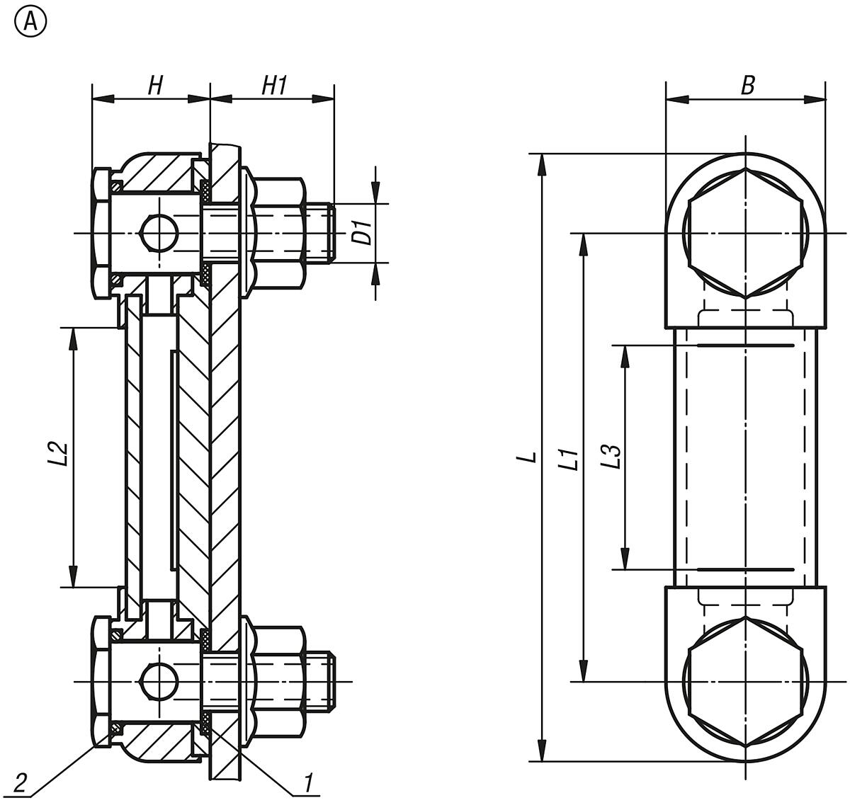Norelem 28000-1076 ÖLSTANDSANZEIGER, D1=M10, L1=76, FORM A - NLM 28000-A OElstandsanzeiger Form A - Massblatt