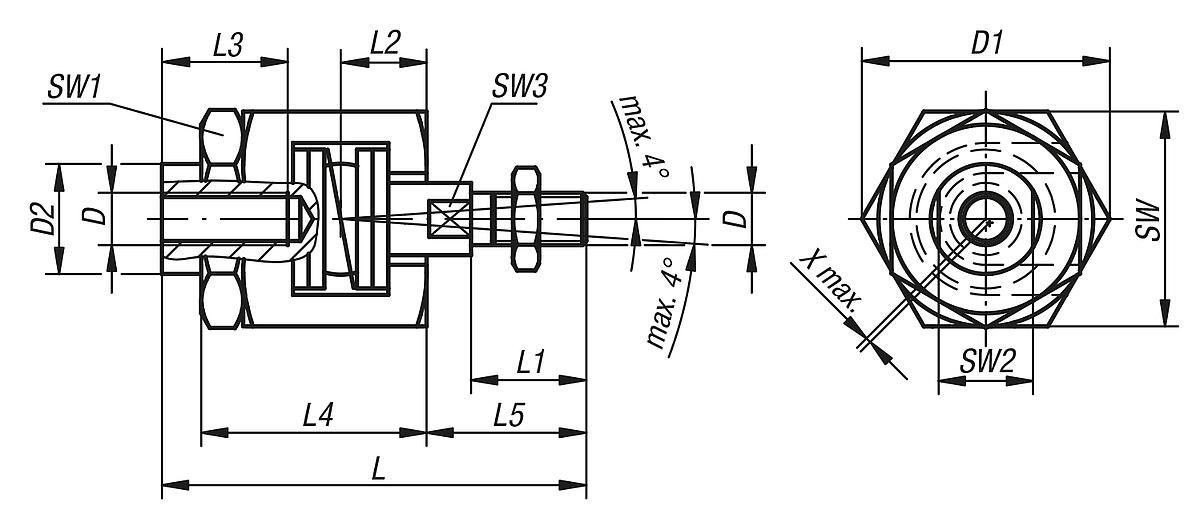 Kipp K0711.16 SCHNELLSTECKKUPPLUNG MIT, WINKEL  U. RADIALVERSATZAUSGLEICH - K0711 Schnellsteckkupplungen mit Winkel und Radialversatzausgleich - Massblatt
