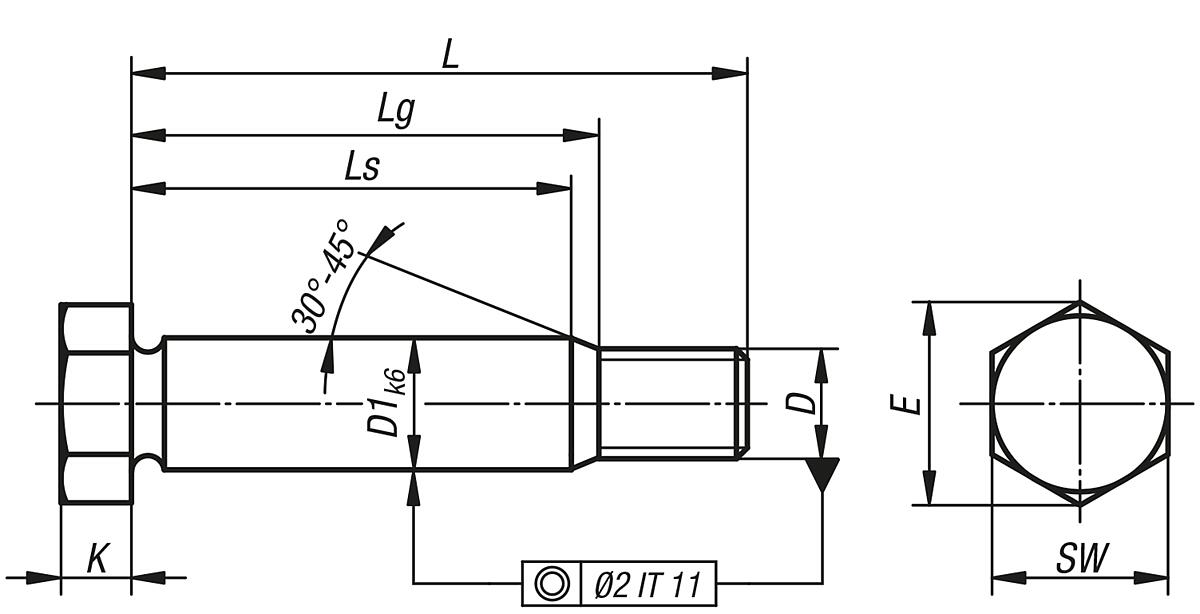 Kipp K0706.09X60 SECHSKANT PASSSCHRAUBE DIN 609, D1=9, L=60 - K0706 Sechskant Passschrauben mit langem Gewindezapfen DIN 609 - Massblatt