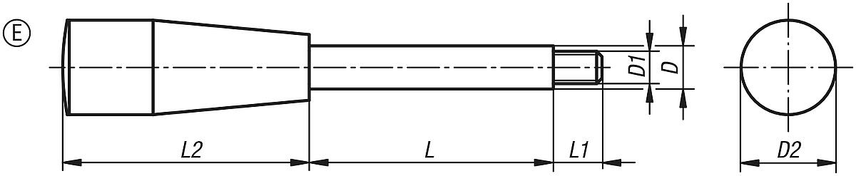 Norelem 06360-1610X50 GRIFFSTANGE FORM E            EDELSTAHL, D=10, D1=M8, L= 50 - NLM 06360-E Griffstangen Form E - Massblatt
