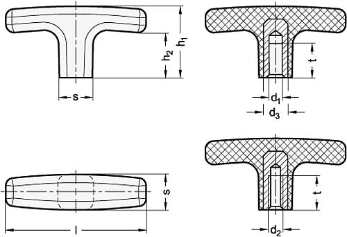 Ganter 563-40-B6 ELESA T GRIFF - GN 563 T Griffe - Kunststoff-Skizze