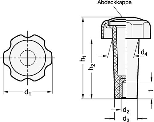 Ganter 5332-50-M10 ELESA STERNGRIFF MIT VERLÄNGERTER NABE - GN 5332 Sterngriffe mit verlaengerter Nabe-Skizze