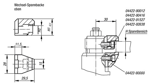 Norelem 04422-90416 SPANNBACKEN FÜR SCHWIMMSPANNER, - Norelem 04422 Wechsel Spannbacke oben
