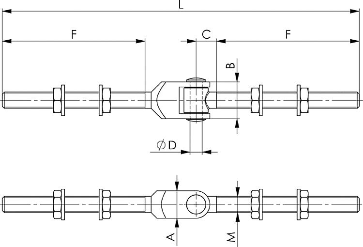 AMF 149TS-M16 Torband, schraubbar, Größe : M16, ØD: 12, L: 350 - LE 149TS Torband - schraubbar -Skizze
