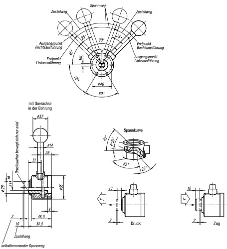 Kipp K0020.10 SPANNELEMENT ACTIMA RECHTS DRUCK, QUERACHSE - KIPP K0020-QB Spannelement -actima- mit Querachse