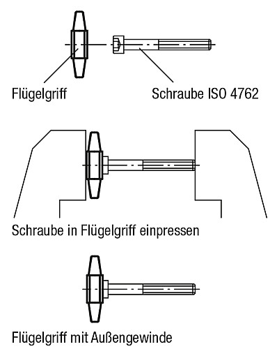 Kipp K0681.050 FLÜGELGRIFF, FÜR SCHRAUBEN MIT INNENSECHSKANT - KIPP K0681 Fluegelgriffe fuer Schrauben mit Innensec