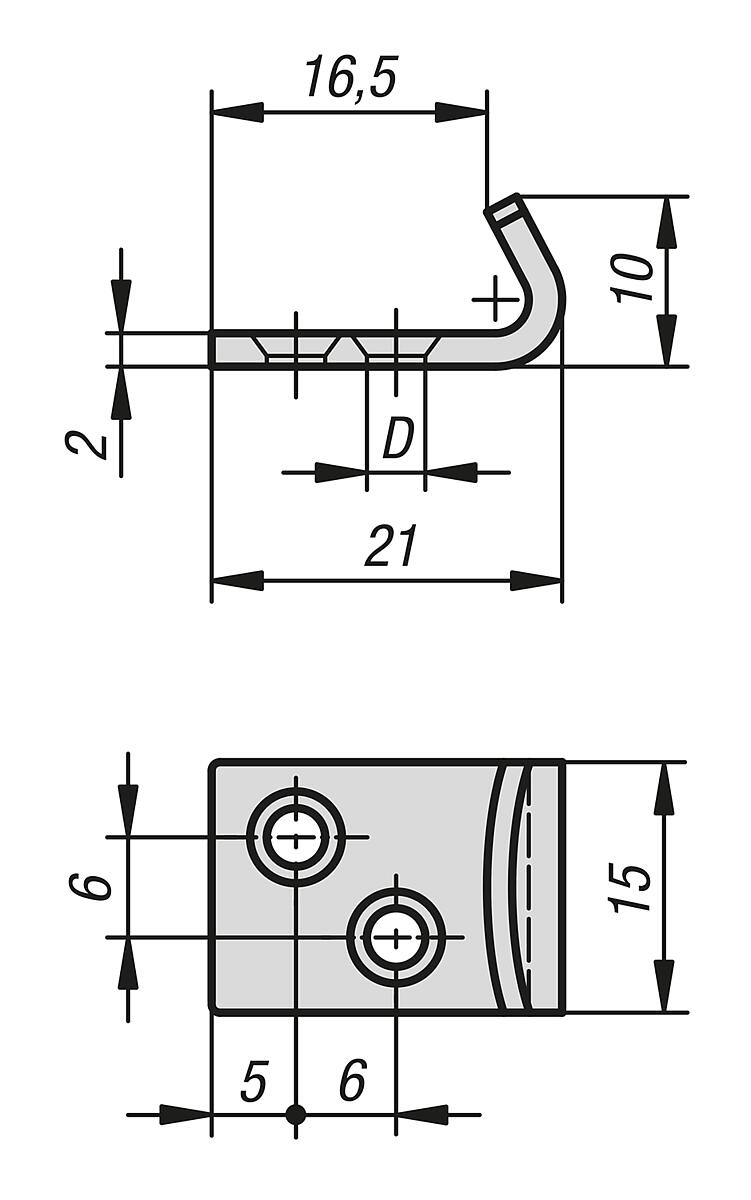 Norelem 05550-9135212 GEGENHAKEN ZU SPANNVERSCHLUSS, FORM A, EDELSTAHL - NLM 05550-GHA Gegenhaken Form A - Massblatt