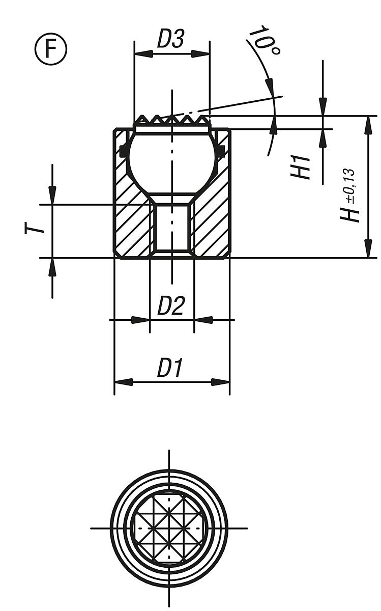 Kipp K0284.305X025 PENDELAUFLAGE FORM F MIT O RING, D3=M5, L=25 - K0284-F Pendelauflagen mit O Ring - Form F - Massblatt