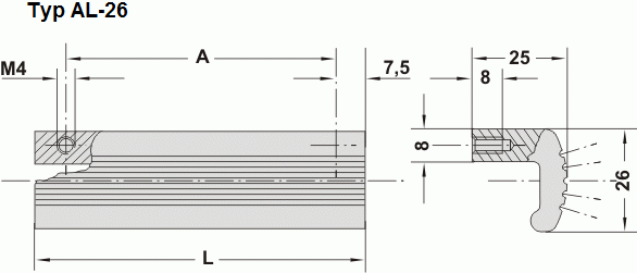 Leschhorn AL-26.001.04   Alu - Profil schwarz eloxiert, 1m - Leschhorn AL Griffleisten ALUprof - Zeichnung Typ-AL26