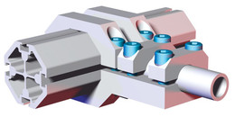 DESTACO CPI-TCA-25M-45B  Octagonal T-Klemmstücke, d1= 25 mm Rundrohr, d2= 45 mm, H= 65,0; B= 58,0; L= 140,0 mm, max. statische Belastung 475 Nm, Material Aluminium - LE70000 TCA-25M-45B